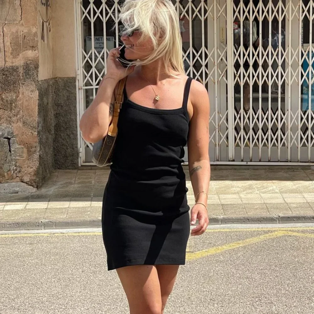 New! Djerf‎ Avenue Daily Tank Dress Ribbed Black - Picture 4 of 9